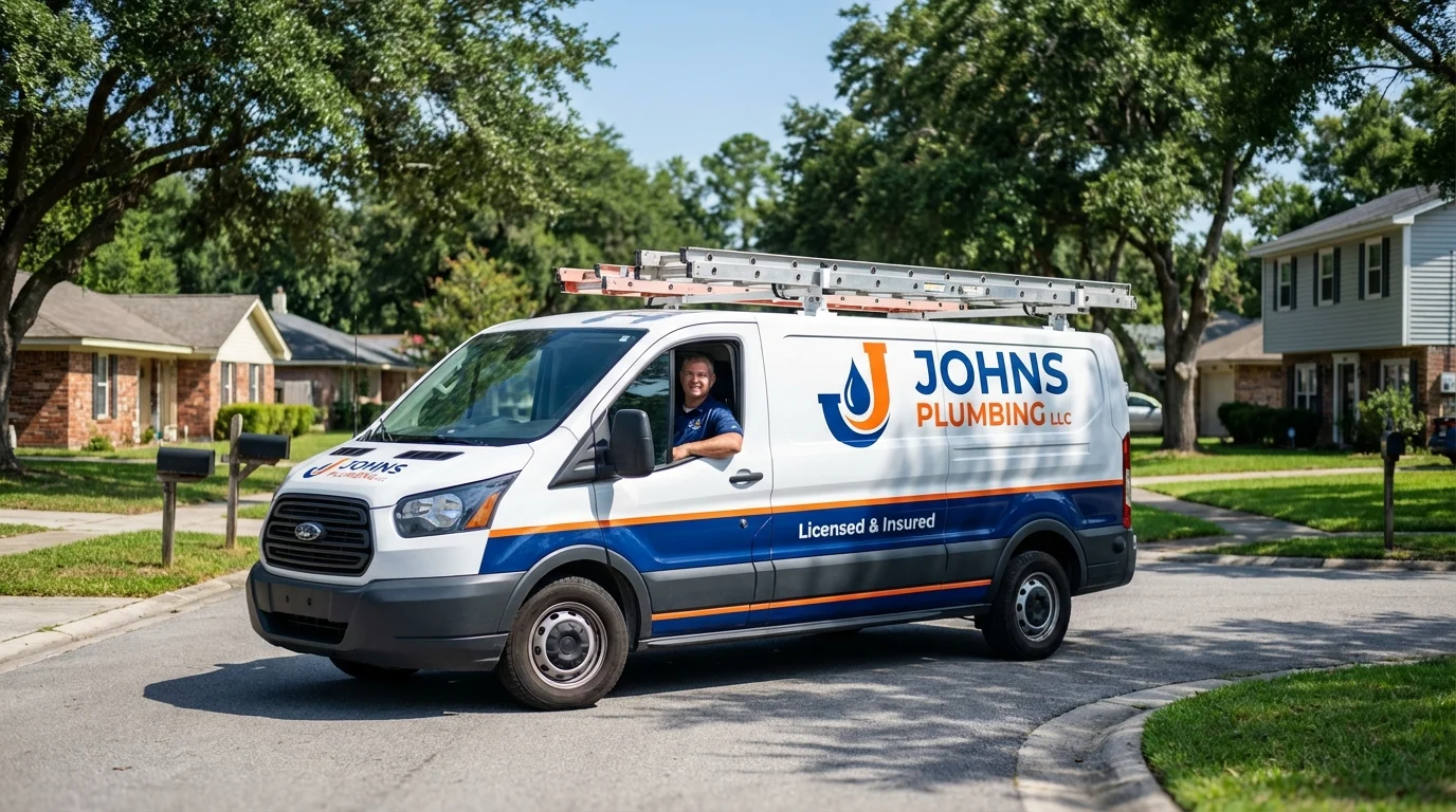 Johns Plumbing LLC service van in Saint Ansgar, IA