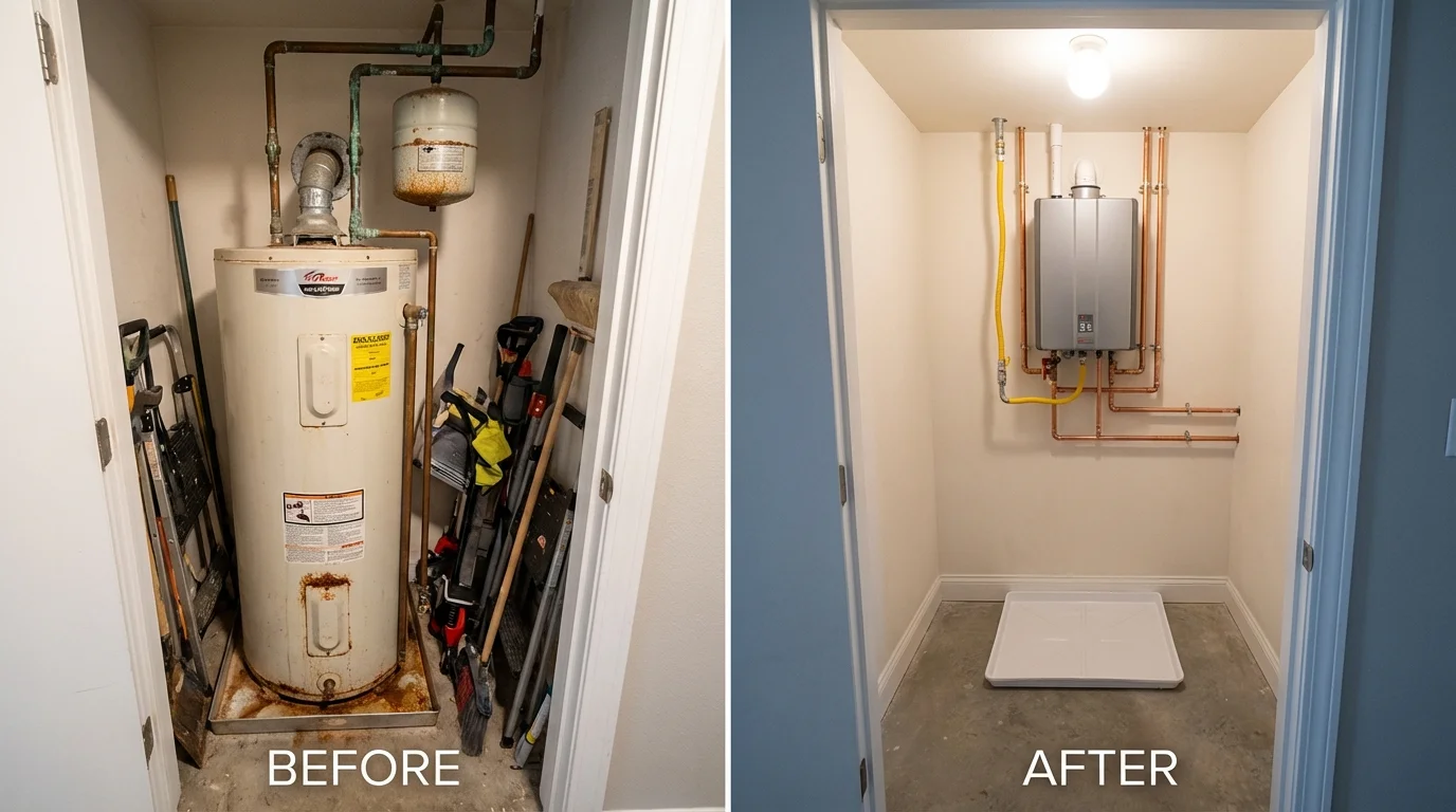 Tank water heater versus wall-mounted tankless unit comparison for Saint Ansgar, IA homeowners