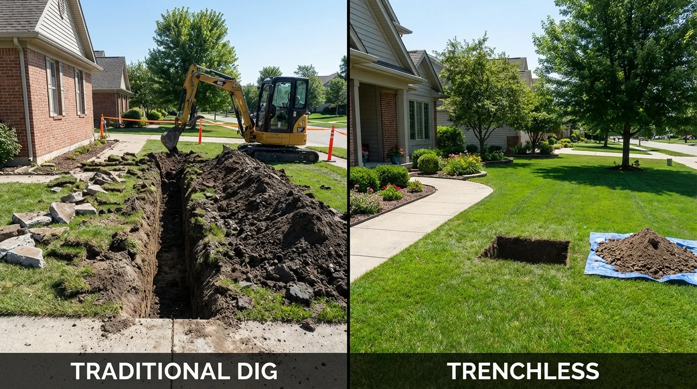 Trenchless sewer repair with minimal yard damage versus traditional excavation in Saint Ansgar, IA